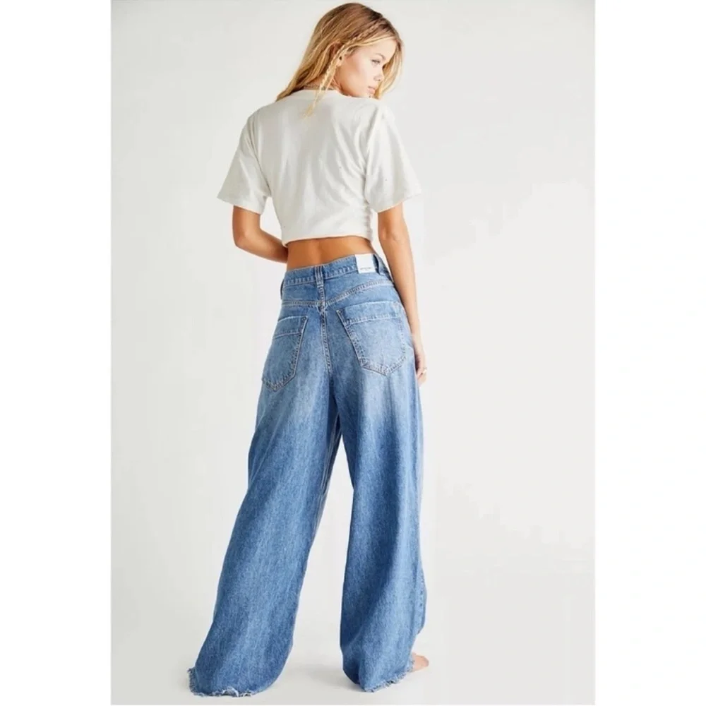 Free People Old West Slouchy Wide-Leg Jeans Blue 28
